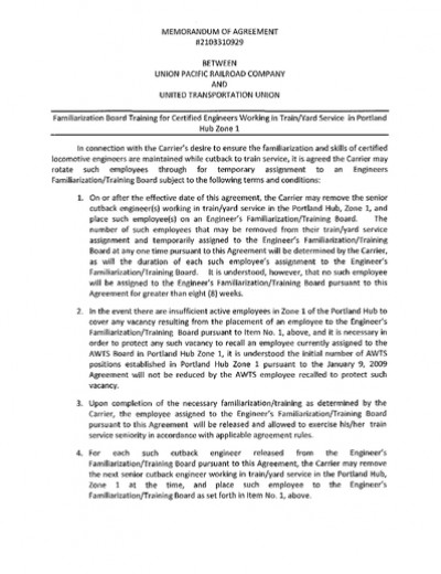 ENGINEER FAMILIARIZATION TRAINING: PORTLAND HUB ZONE 1