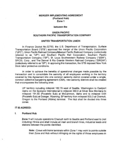 PORTLAND HUB AGREEMENT: ZONE 1