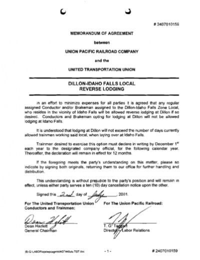 DILLON-IDAHO FALLS LOCAL: REVERSE LODGING