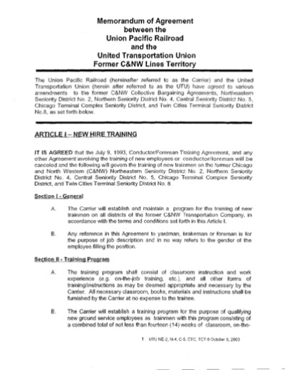 2003 MoA New Hire/Trainee Pay/Discipline/Time Claim/ Guarantee