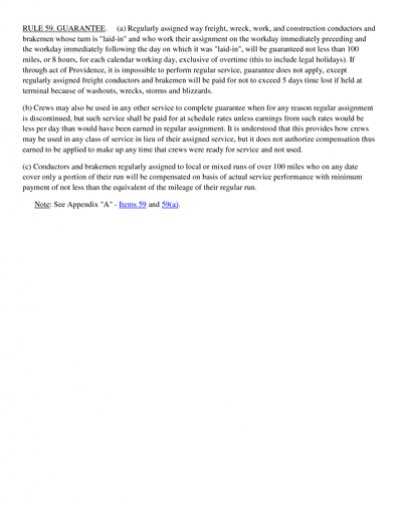 Rule 59: Guarantee- Regular Assigned Freight, wreck, work and construction
