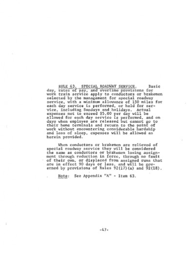 Rule 63: Special Roadway Service