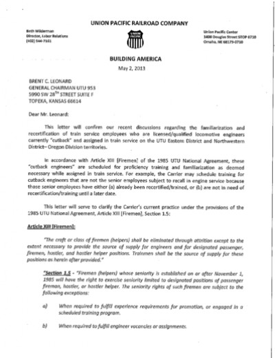 Familiarization Trips for Cutbacks