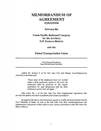 YARD VACANCY PROCEDURES: SALT LAKE CITY HUB