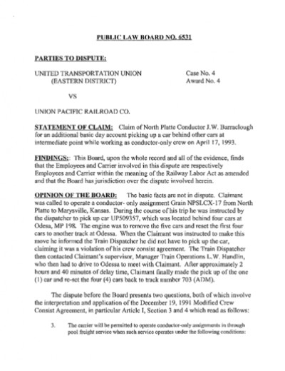 CREW CONSIST - PICK UP MUST BE FIRST OUT