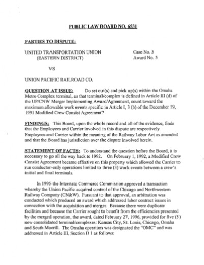 CREW CONSIST WORK EVENTS - OMAHA METRO COMPLX