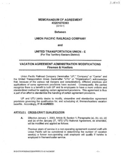 VACATION AGREEMENT ADMINISTRATION