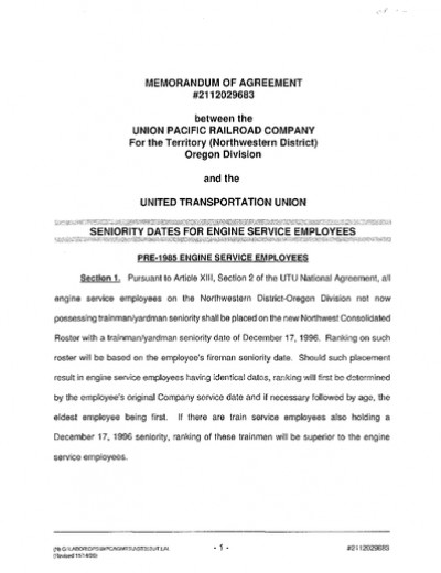 TRAIN/YARD SENIORITY DATES FOR ENGINEERS