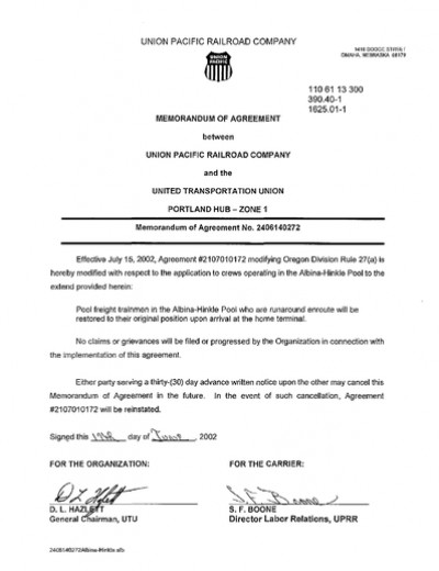 INTERDIVISIONAL SERVICE: ALBINA-HINKLE